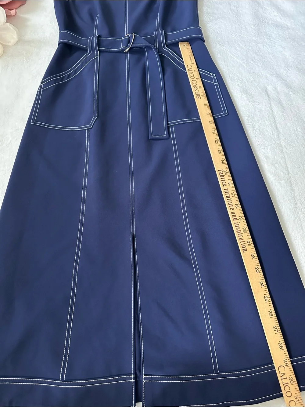 Luxely Denim Contrast Stitch Blue Midi Dress Size 6 - Picture 12 of 13